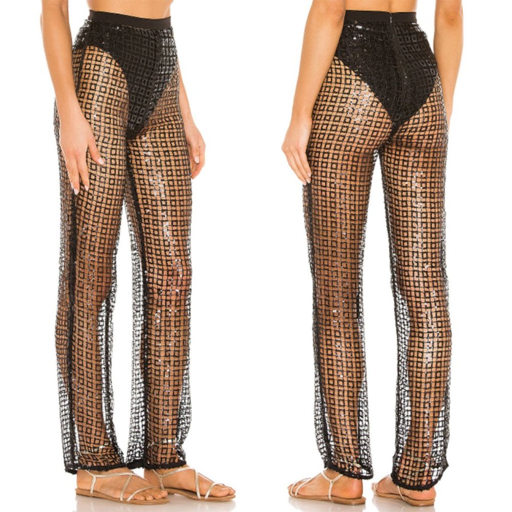 NWT Lovers + Friends Bliss Sequin High Rise Wide Leg Paillette Pant XX Small XXS - Picture 3 of 8